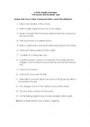 English Worksheet: Beauty and the beast quiz