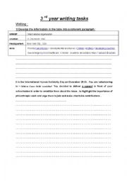 English Worksheet: 3rd form writing tasks