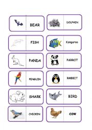 English Worksheet: animal domino