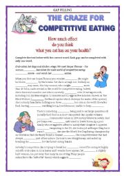 English Worksheet: COMPETITIVE EATING - GAP FILLING - FCE - GRAMMAR REVISION