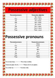 English Worksheet: possessive adjectives and possessive pronouns