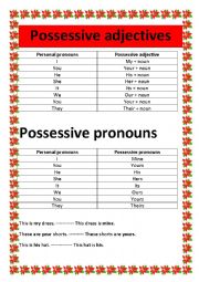 English Worksheet: possessive adjectives and possessive pronouns