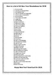 English Worksheet: New Years Resolutions