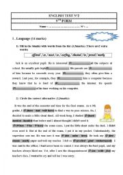 English Worksheet: 9TH FORM MID SEMESTER 1 TEST N 2