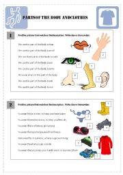 English Worksheet: Body parts and clothes reading/vocab exercise