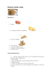 English Worksheet: Oatmeal cookies recipe