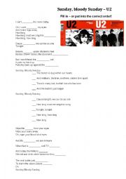 English Worksheet: Lyrics sheet - sunday bloody sunday U2