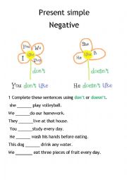 English Worksheet: Present simple 2 negatives