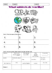 School Subject Introduction sheet with Questions