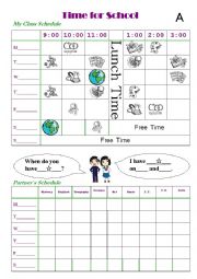 English Worksheet: School Subject Pair work Conversational Practive Worksheet