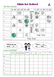 School Subject Pair work Conversational Practive Worksheet