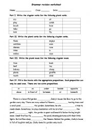 English Worksheet: Grammar Plural Singular verbs
