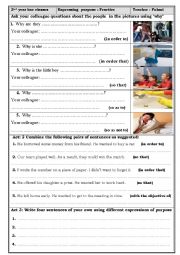 English Worksheet: expressing purpose