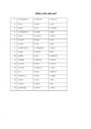 English Worksheet: What is the odd one