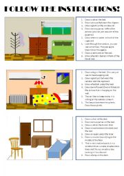 English Worksheet: Follow the instructions (prepositions practice)