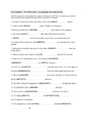 English Worksheet: Use of English  Word Formation - Forming adjectives and adverbs 