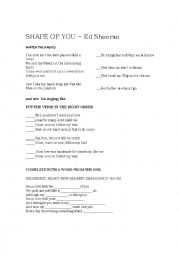 English Worksheet: SHAPE OF YOU- ED SHEERAN