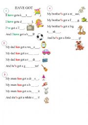 English Worksheet: Have got song PART 1