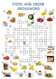 English Worksheet: Food and drink vocabulary crossword