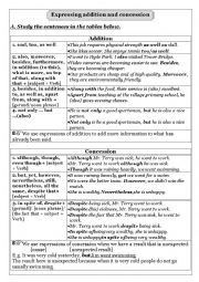 English Worksheet: linking words of addition and concession