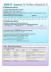 English Worksheet: 4th- Unit 3- Lesson 4 : prize winners(part1)