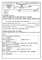 English Worksheet: mid semester test n 2 for 8th form
