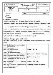 mid semester test n 2 for 8th form