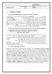 English Worksheet: mid semester 1 test 2