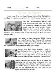 English Worksheet: A reading passage titled ( Come to Egypt )