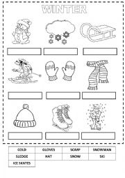 English Worksheet: Winter vocabulary - cut and paste 