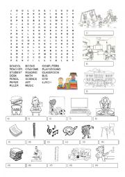 English Worksheet: School Wordsearch