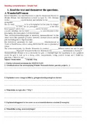 English Worksheet: Wonder Womand Bio and Simple Past Activities