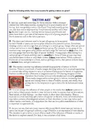 English Worksheet: Tattoos reading comprehension article
