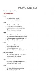 Prepositions List from A to W