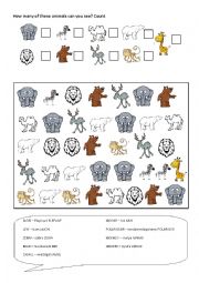 English Worksheet: Wild animals, count