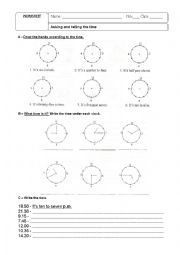 English Worksheet: What time is it?