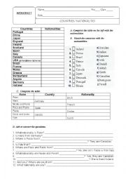 English Worksheet: Countries and nationalities