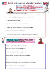 English Worksheet: British and American Misunderstandings - Adult Version