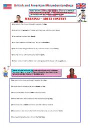 English Worksheet: British and American Misunderstandings - Adult Version