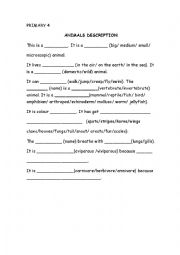 English Worksheet: ANIMALS DESCRIPTION