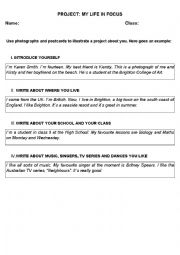 English Worksheet: Writing activity: My life in focus - Project