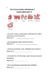 English Worksheet: Chinese Zodiac - Who am I?