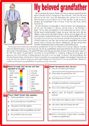 English Worksheet: My beloved grandfather. Reading comprehension + questions