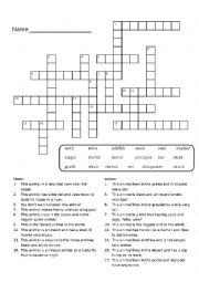 English Worksheet: Animal Crossword