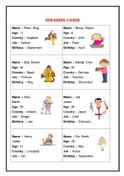 English Worksheet: Speaking cards