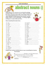 English Worksheet: EASY GRAMMAR - WORD FORMATION - ABSTRACT NOUNS with key