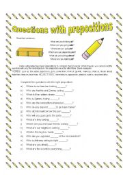 English Worksheet: Questions with prepositions