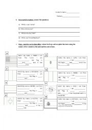 English Worksheet: personal information, flags and colours, countries and nationalities