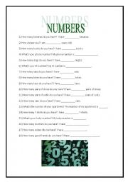 English Worksheet: Questions involving numbers