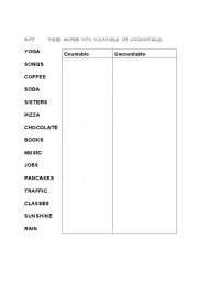 English Worksheet: Countable or Uncountable: activities and objects